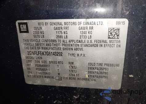 2016 Chevrolet Equinox Lt z USA, uszkodzony, nr VIN 2GNFLFEK7G6143292